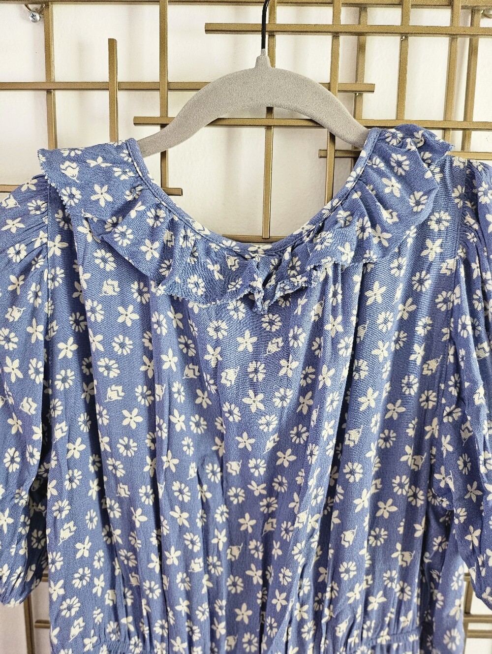 L- Free Assembly- Blue Floral Ruffle Dress - Picture 8 of 10